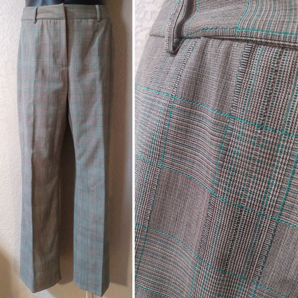 Antonio Melani Gray plaid pants w green threads 8